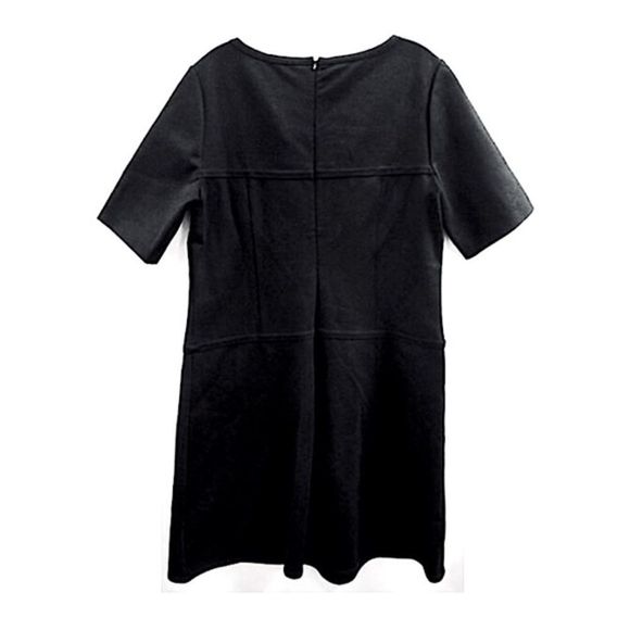 ANN TAYLOR Black Knee Length Pencil Dress w Round Neck Short Sleeve Stretch NWT - Picture 2 of 6